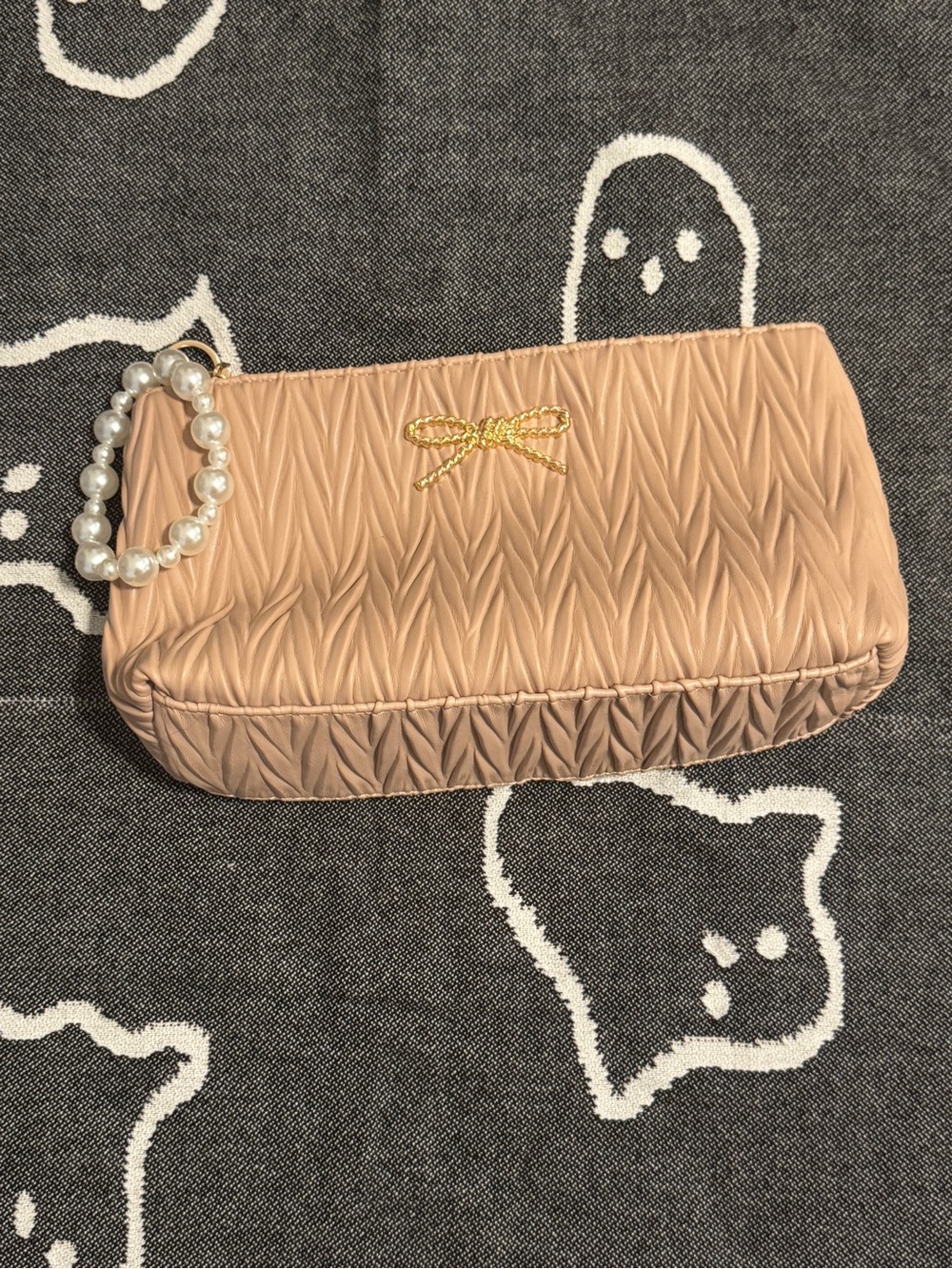 Vince Camuto Blush Quilted Wristlet with Pearl Handle